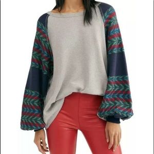 Free People Rainbow Dreams Sweater Southwestern Sea Combo XS BF08